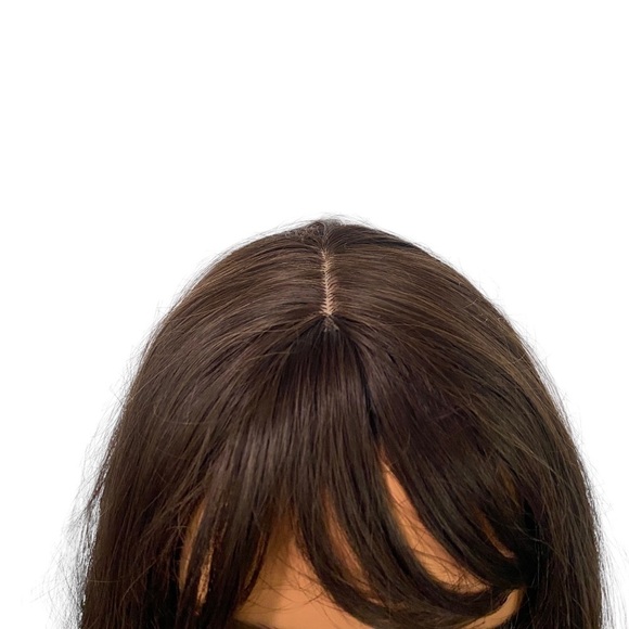 Vegan Wavy  Chocolate Brown wig with bangs 25” - Picture 3 of 7